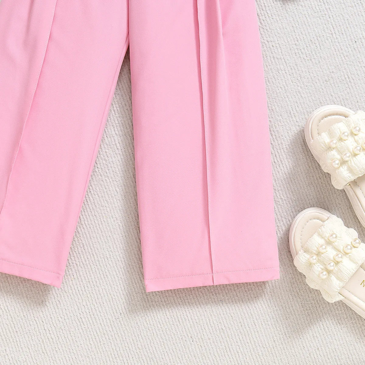 Girls' Summer Pink Outfit Set with Lace Vest & Pants