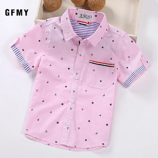 GFMY Boys' Cotton Shirts – Casual Short Sleeve Tops with Ribbon (Ages 2–14)