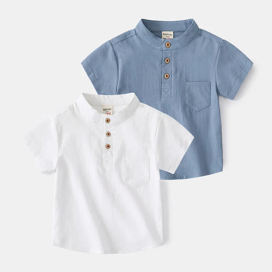 Boys' Summer V-Neck Shirts – Casual Korean Style Tops (Ages 2–7)