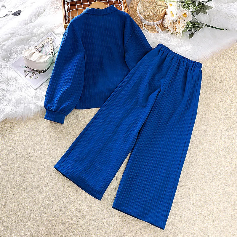 Girls' Korean Style Long-Sleeve Coat & Pants Sets (4-16 Years)