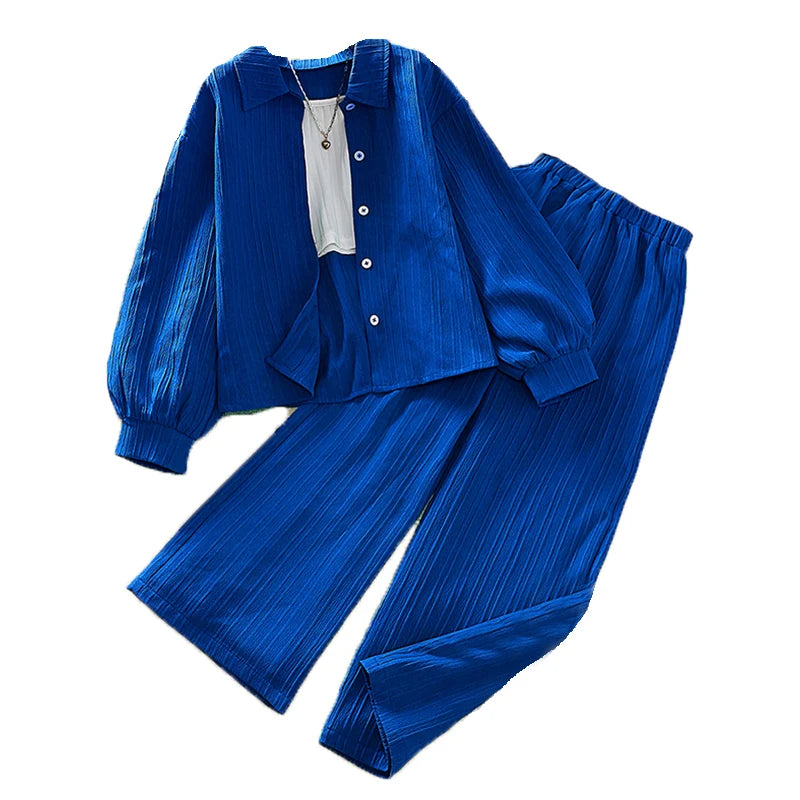 Girls' Korean Style Long-Sleeve Coat & Pants Sets (4-16 Years)